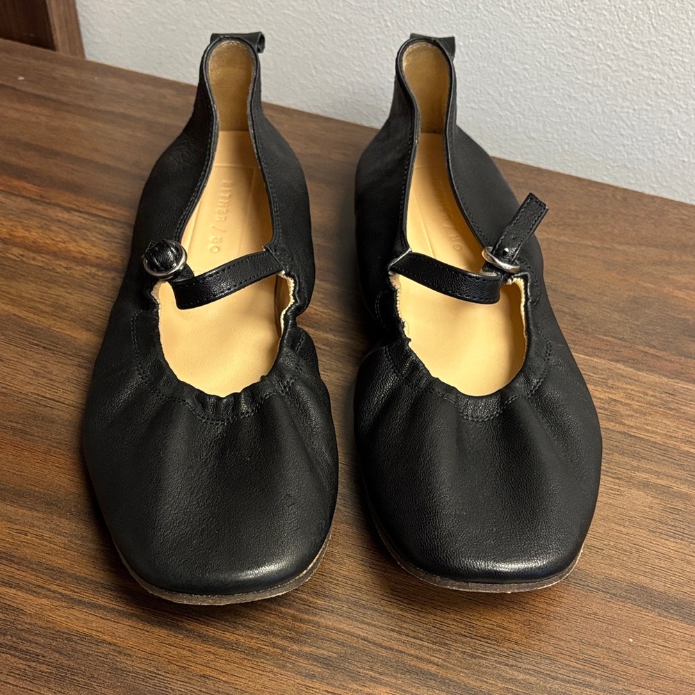 Either/OR Black Leather Mary Jane leather flats.